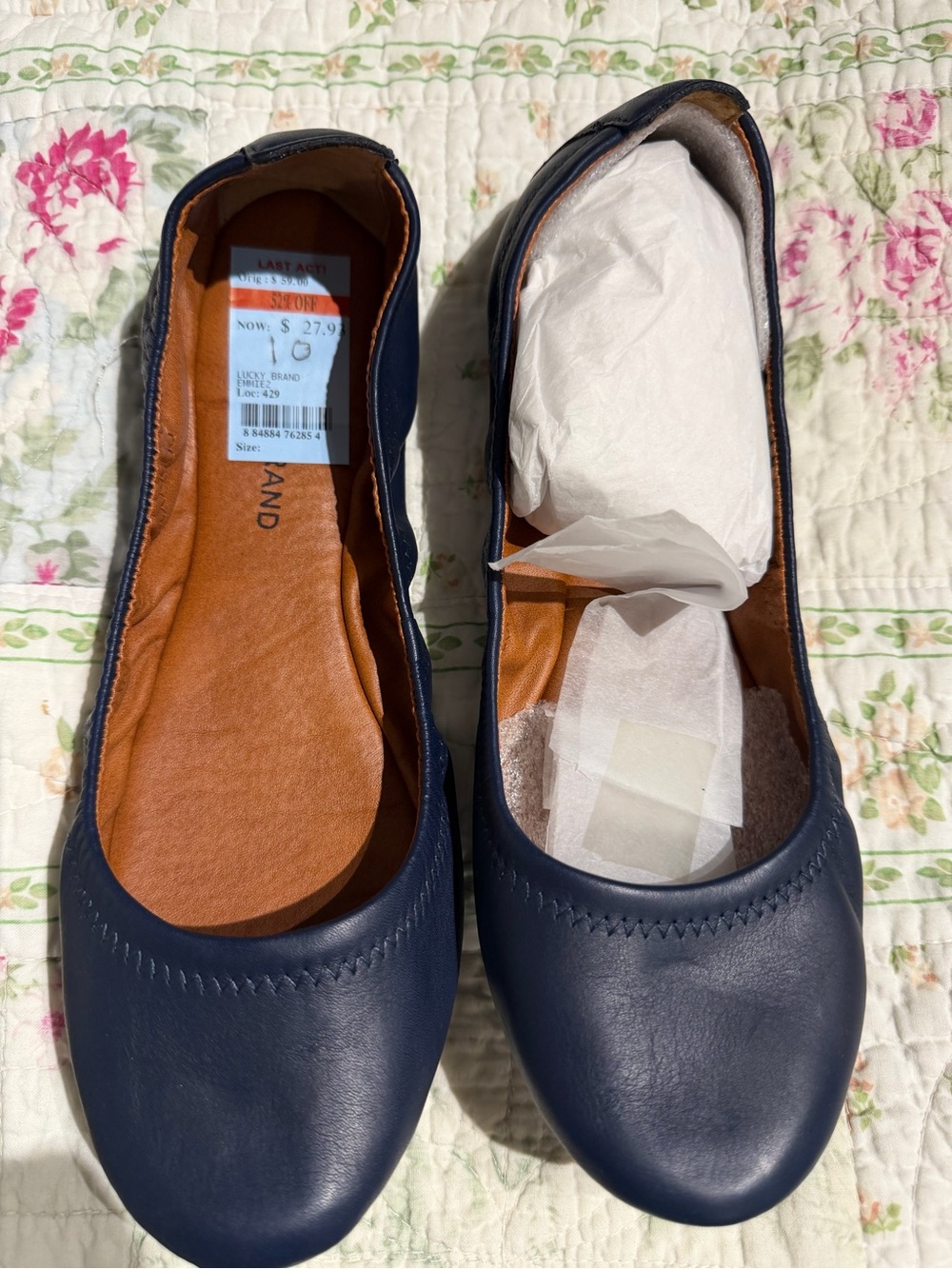 Lucky Brand Navy Leather Ballet Flats with Tan Insole